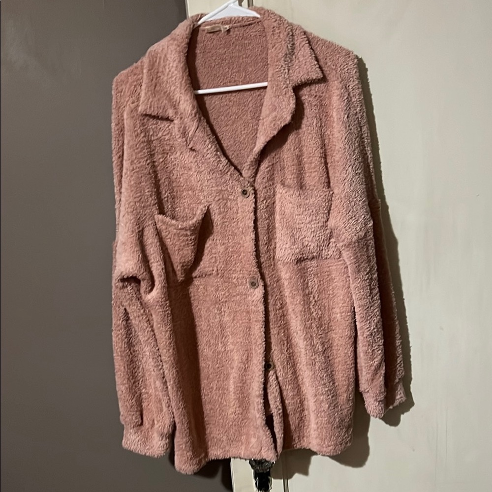 Cozy Pink Button-Up Fleece Jacket